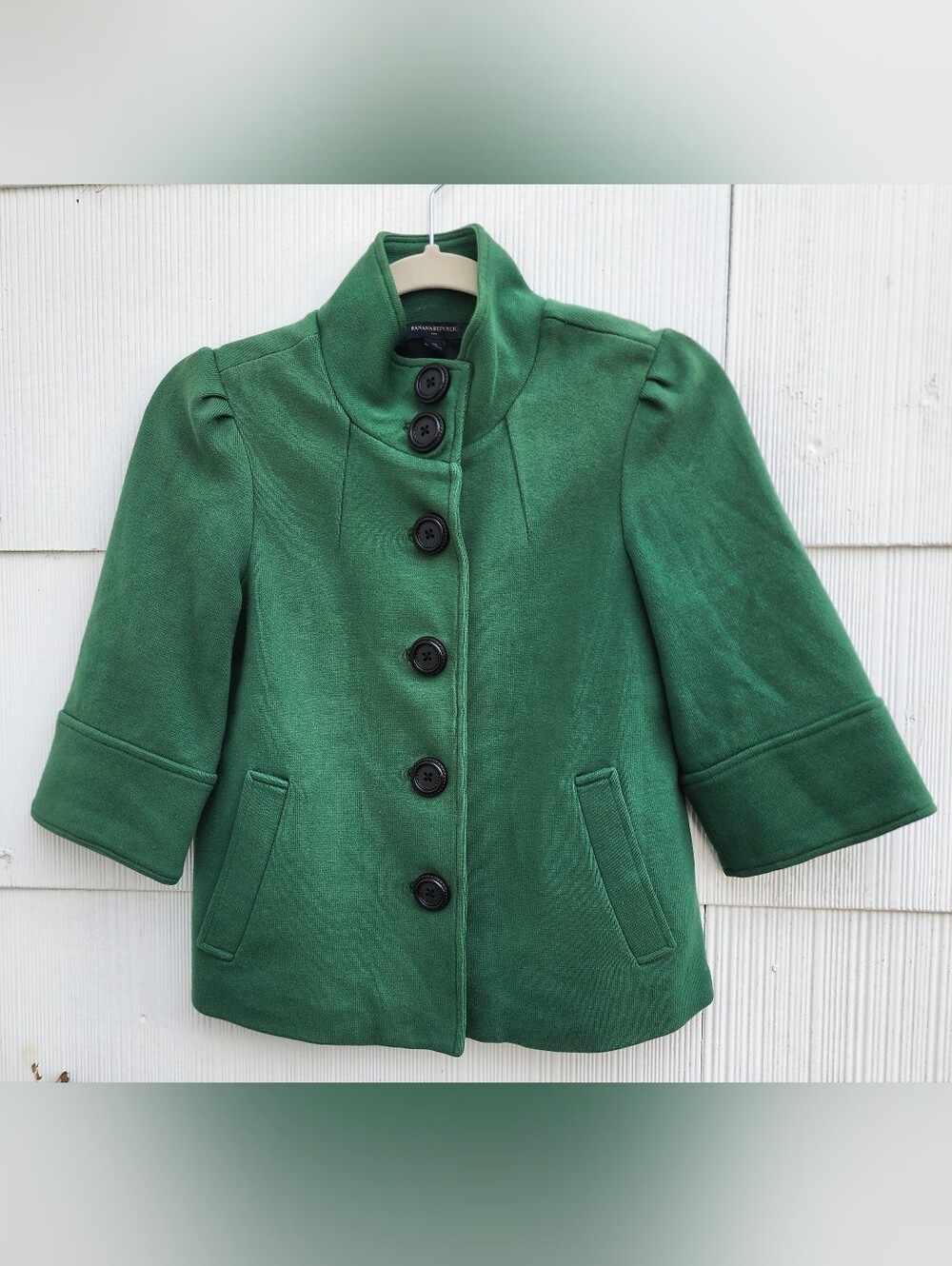 Banana Republic Women’s XS Green Short Cotton Button Stand Collar 3/4 Jacket